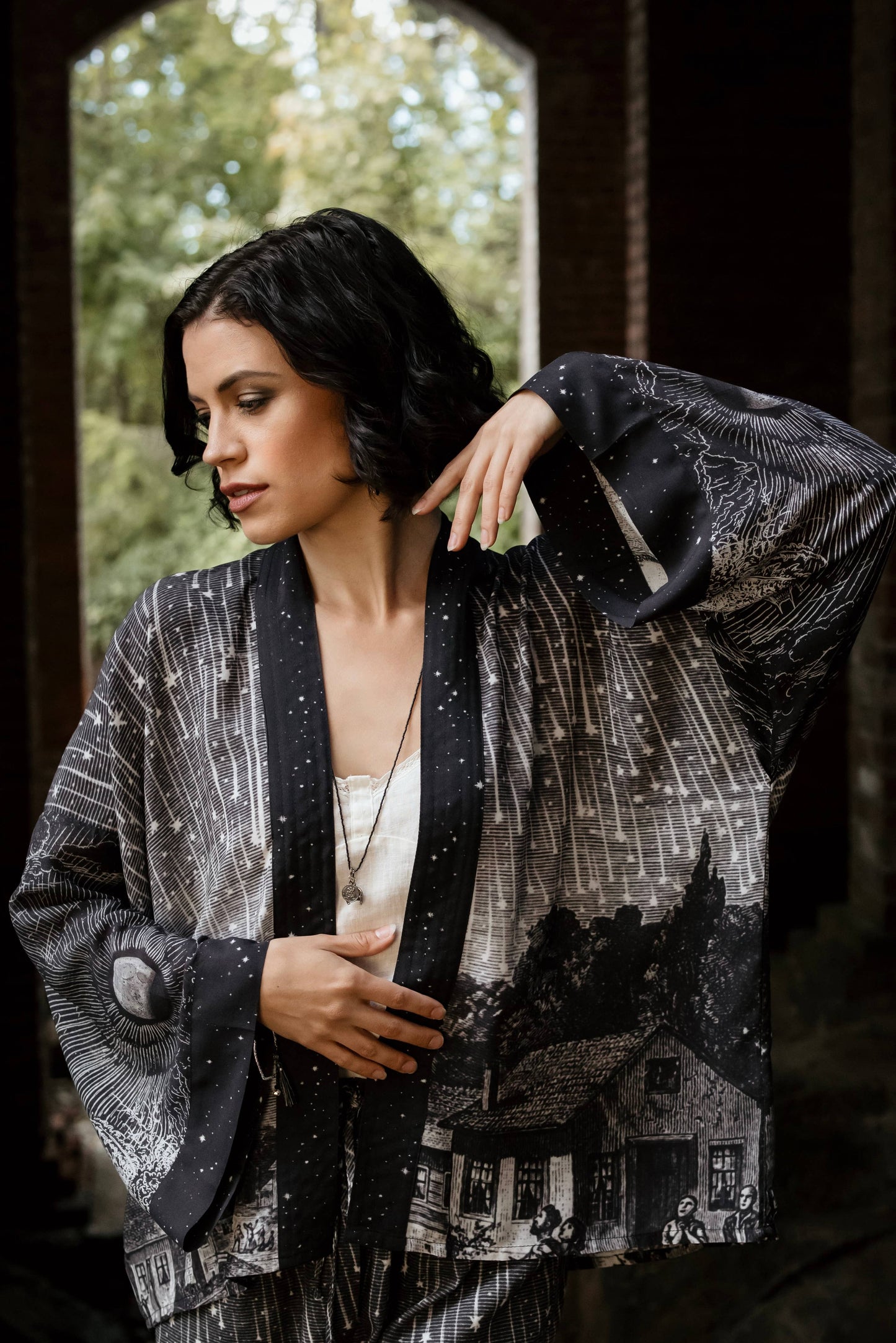 Market of Stars Stargazer Pixie Duster Cropped Kimono w/ Falling Stars O/S