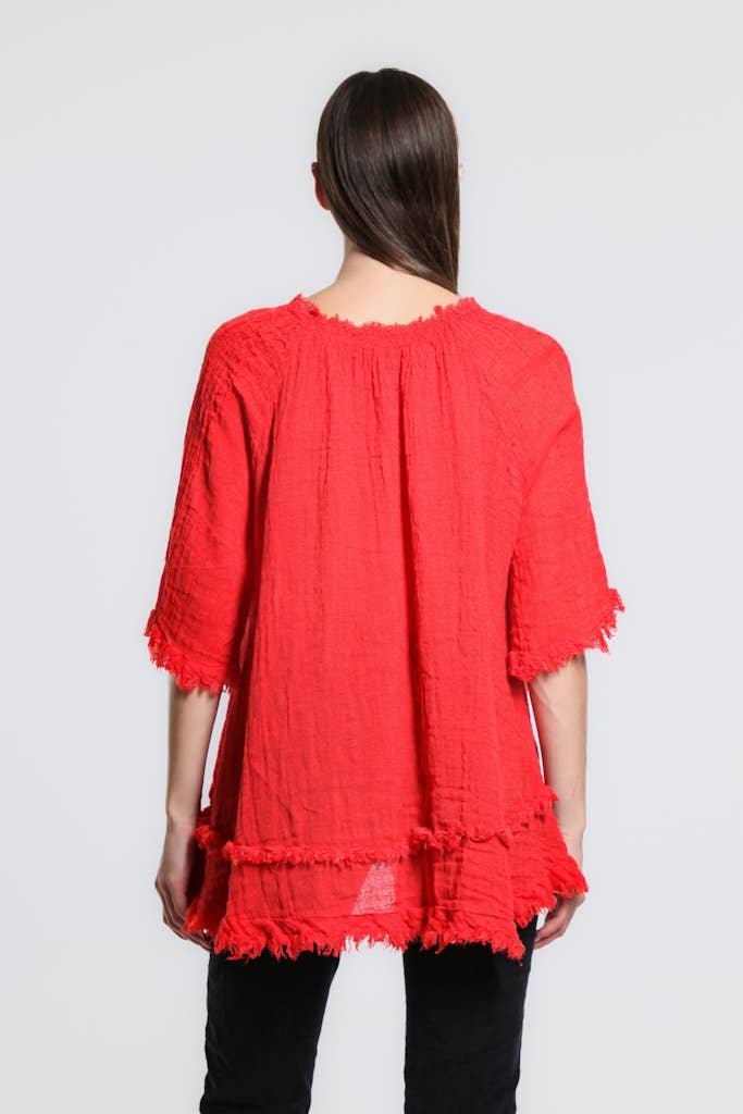 TINA Stephens Italy/Tees By Tina Zariah Crinkle Linen Raw Edge Top