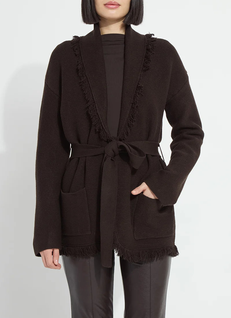Lyssè Dixie Fringe Belted Cardigan Double Espresso