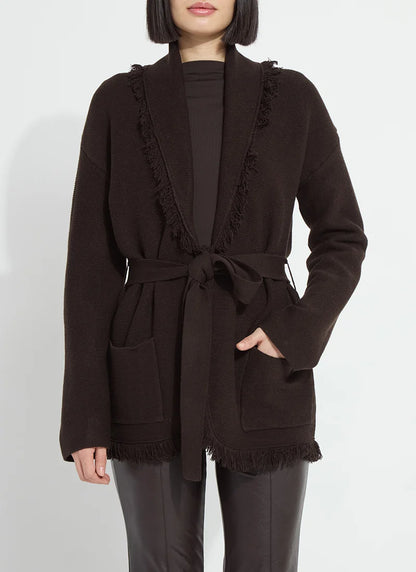 Lyssè Dixie Fringe Belted Cardigan Double Espresso