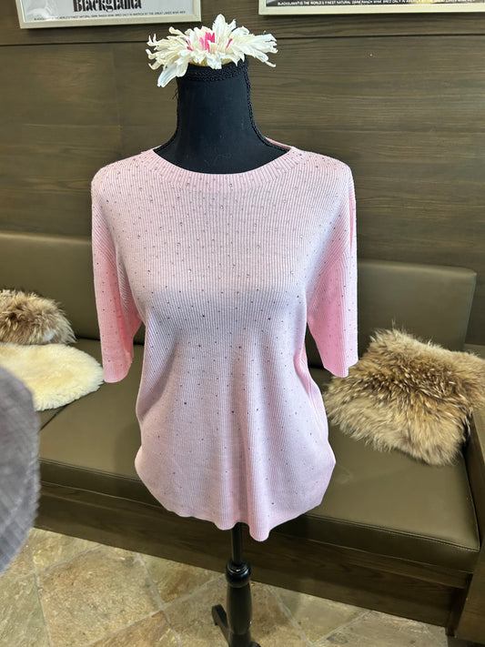 Esqualo Ribbed Sequin Short Sleeve Top