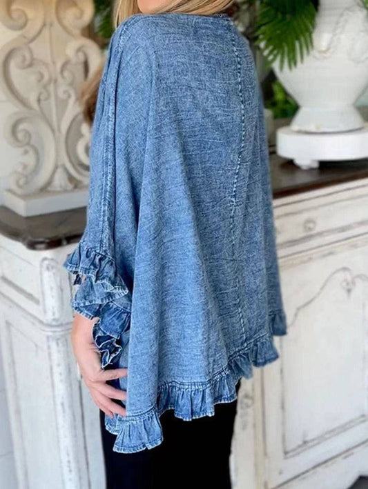 Miss Sparkling Ruffle trim denim cardigan