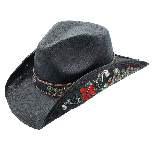 Peter Grimm Jaro Toyo Straw Embroidered Flower Band Drifter Cowboy Hat