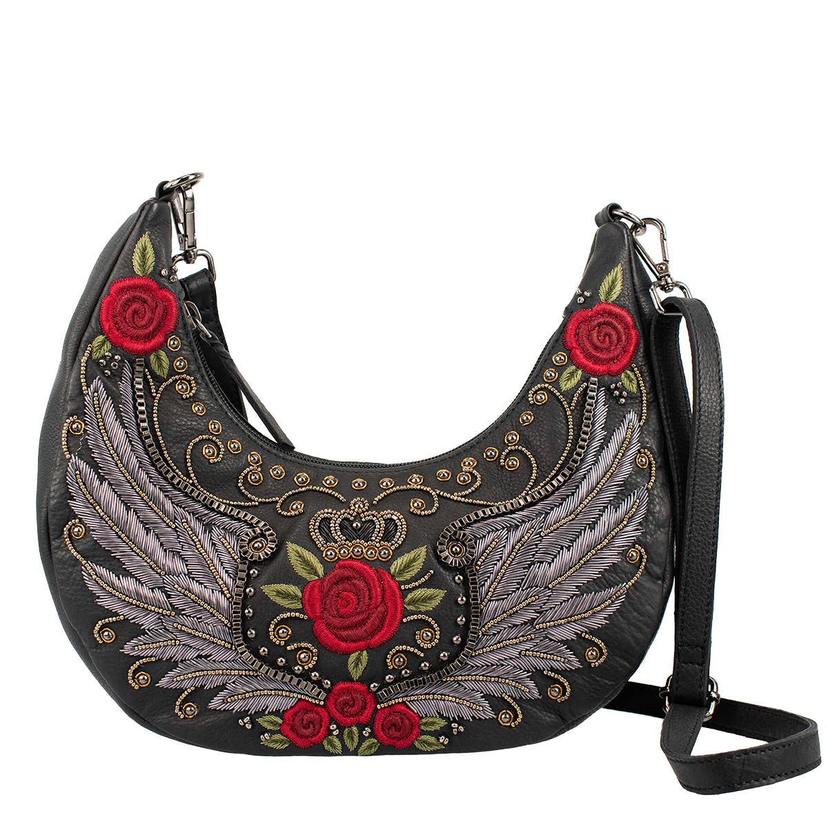 Mary Frances Wings & Roses Black Beaded and Embroidered Handbag