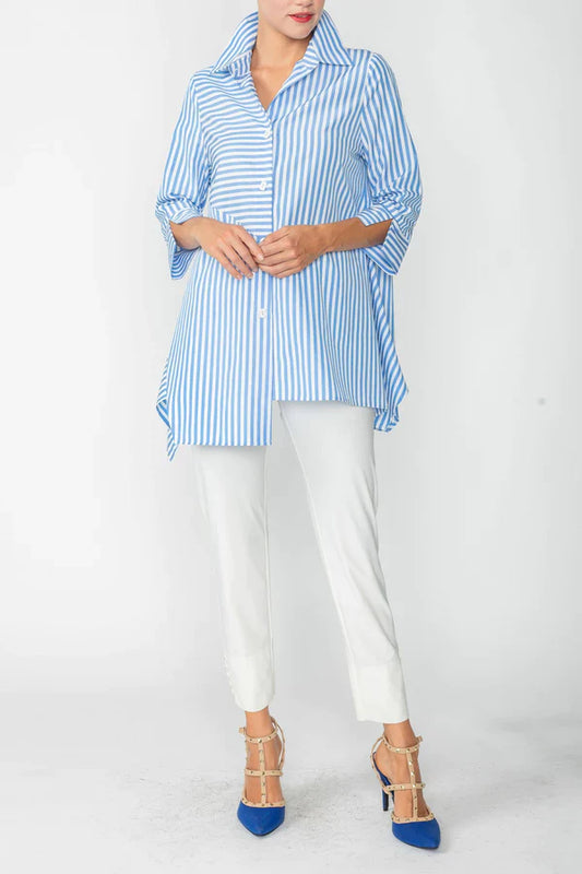 IC Collection Asymmetrical Stripe Shirt Blue/White