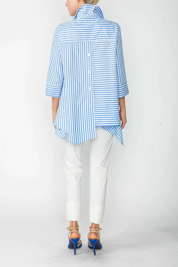 IC Collection Asymmetrical Stripe Shirt Blue/White