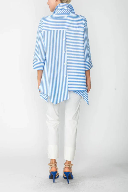 IC Collection Asymmetrical Stripe Shirt Blue/White