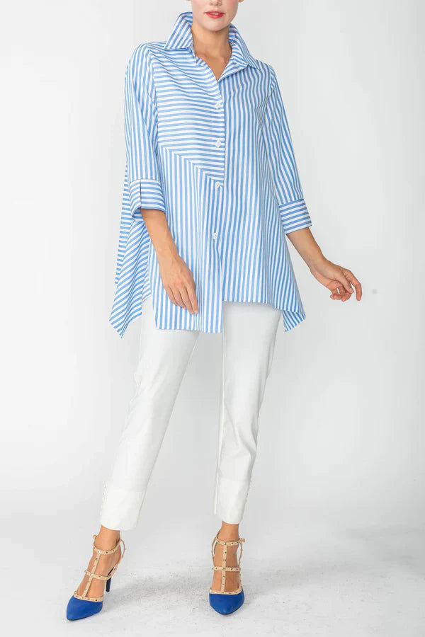 IC Collection Asymmetrical Stripe Shirt Blue/White