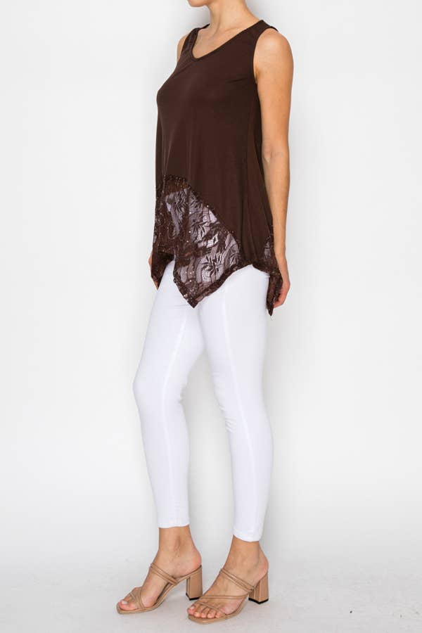 Origami Soft Relaxed Tank With Delicate Sparkly Lace Hem