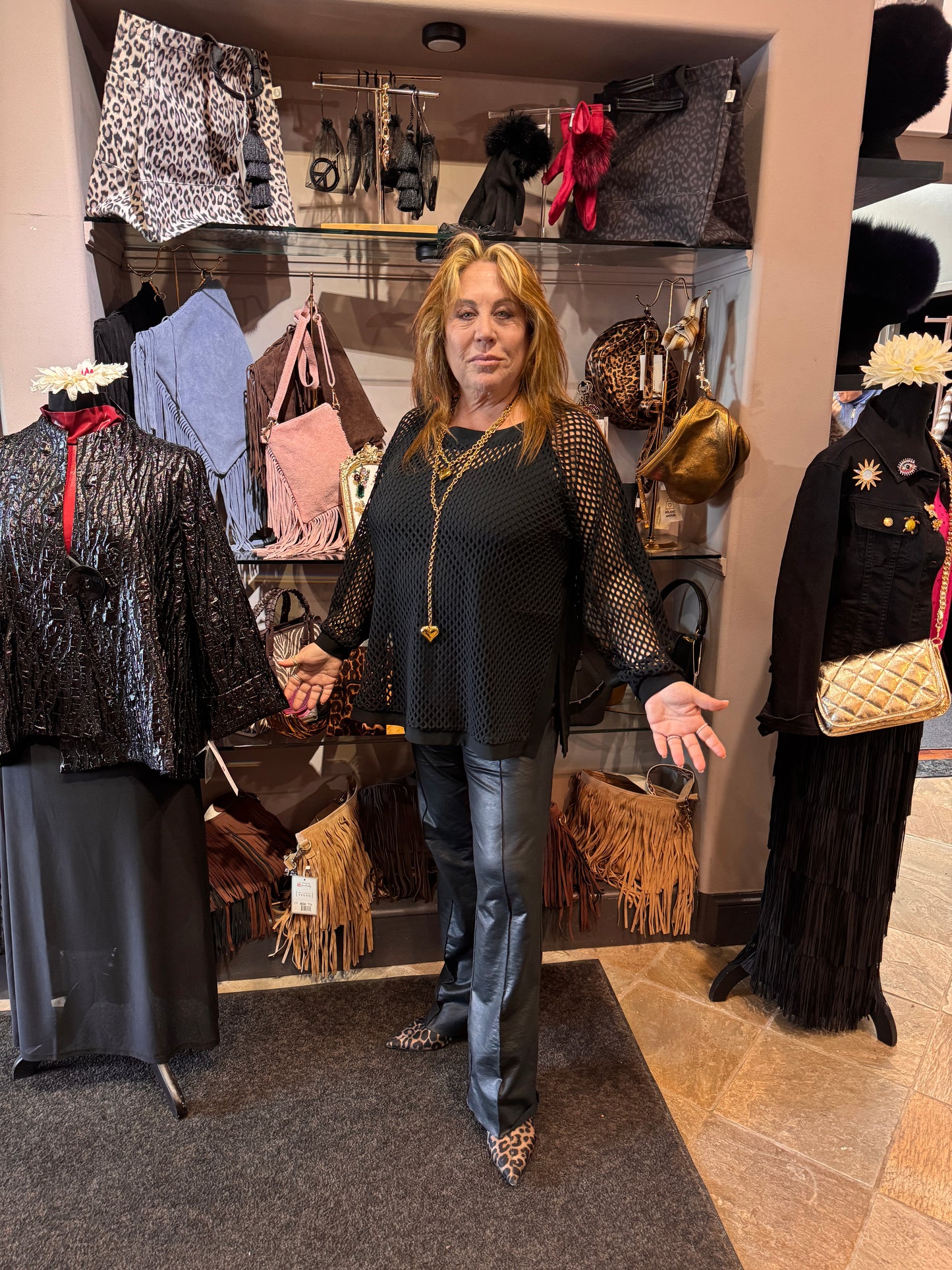 Compli K Open Knit Top w/ Slit Long Sleeve Detail