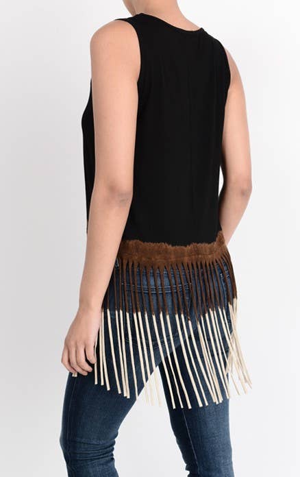 T-Party Tri Color Dip Dye Fringe Sleeveless Top