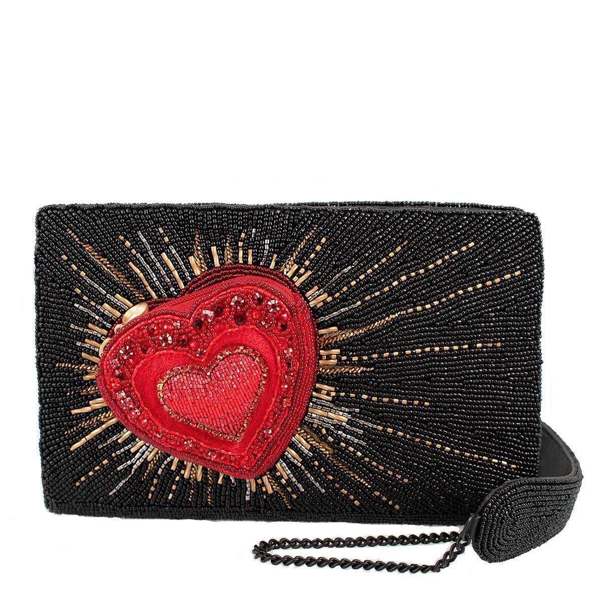 Mary Frances Stole My Heart Black with Red Heart Handbag