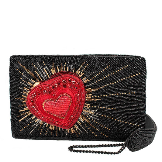 Mary Frances Stole My Heart Black with Red Heart Handbag