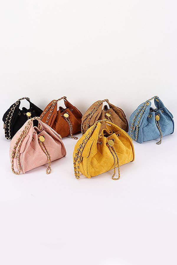 Quilted Suede Chain Drawstring Shoulder Bag