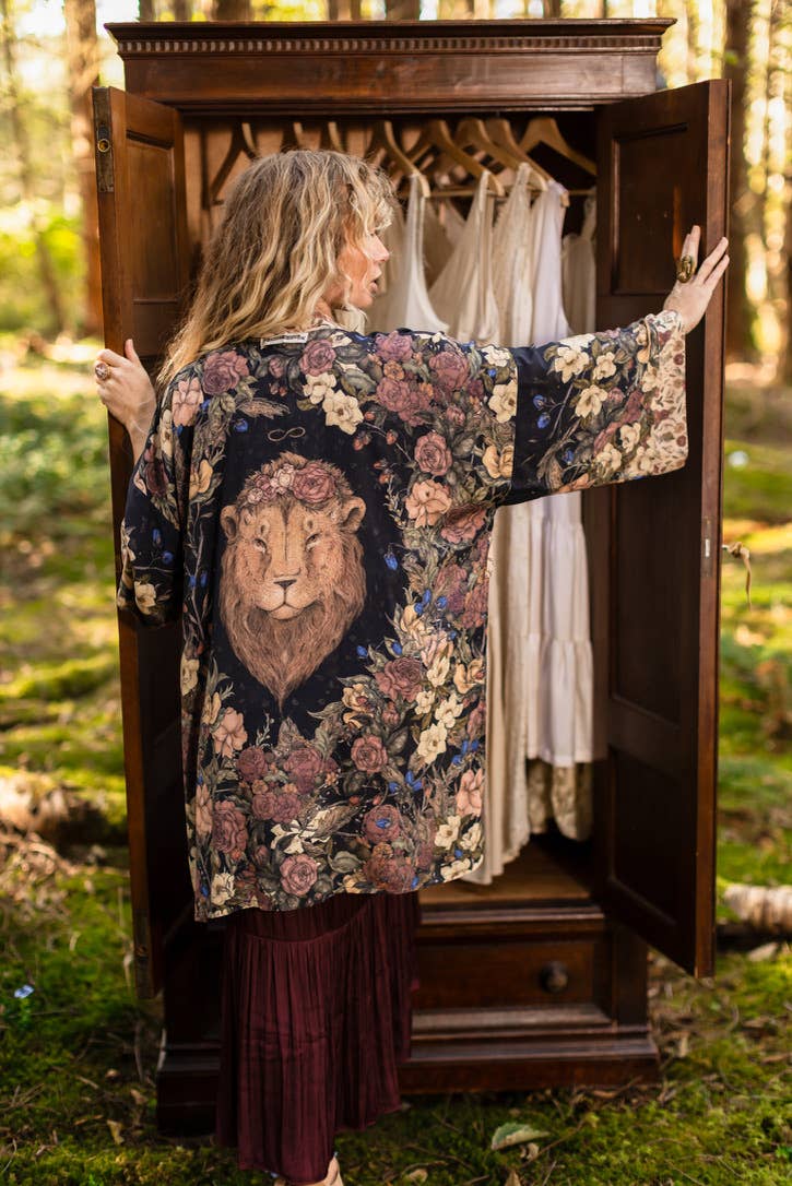Market of Stars Lionheart Matinée Duster w/ florals & Narnia inspired print