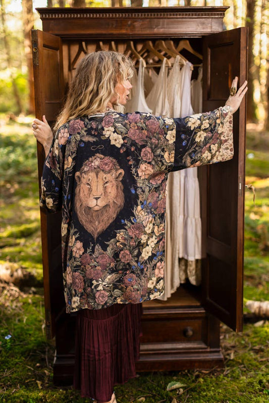 Market of Stars Lionheart Matinée Duster w/ florals & Narnia inspired print
