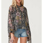 Lovestitch Sheer Floral Asymmetrical Button Front Blouse Top