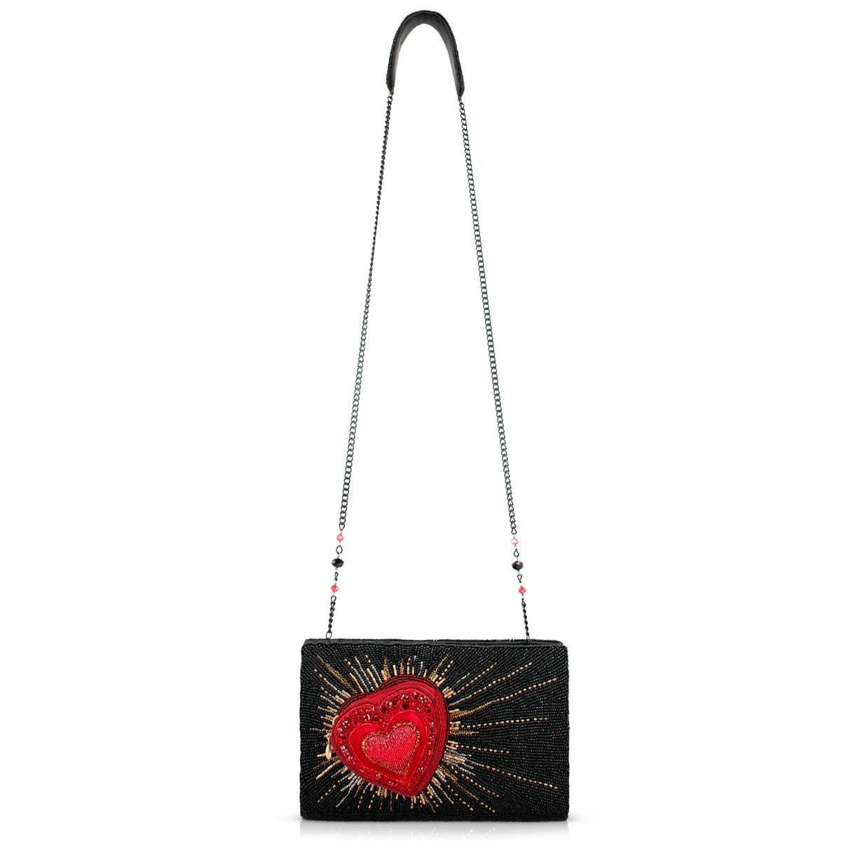 Mary Frances Stole My Heart Black with Red Heart Handbag