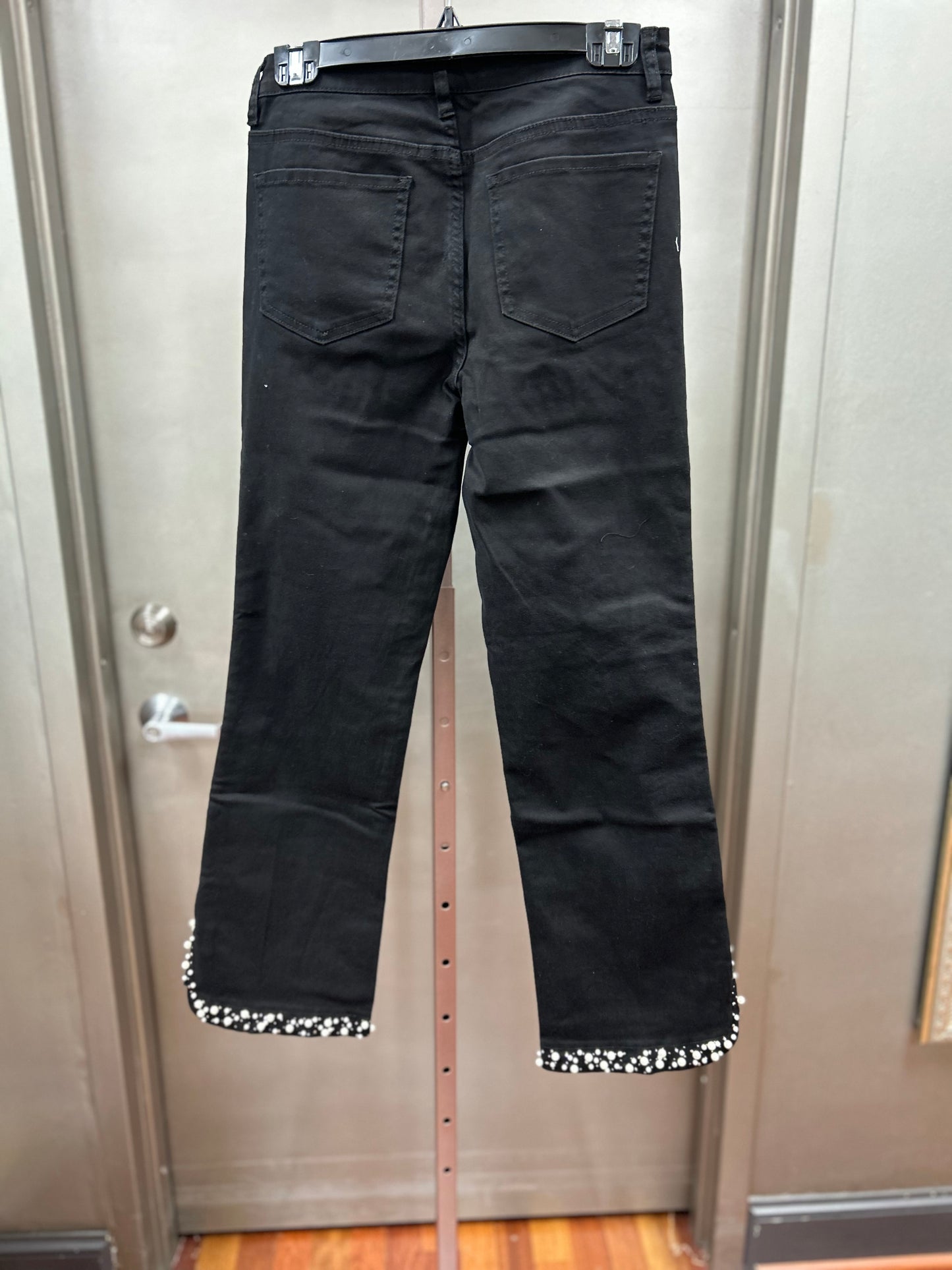 AZI Black Denim Jeans w/ Pearl and Rhinestone Trim