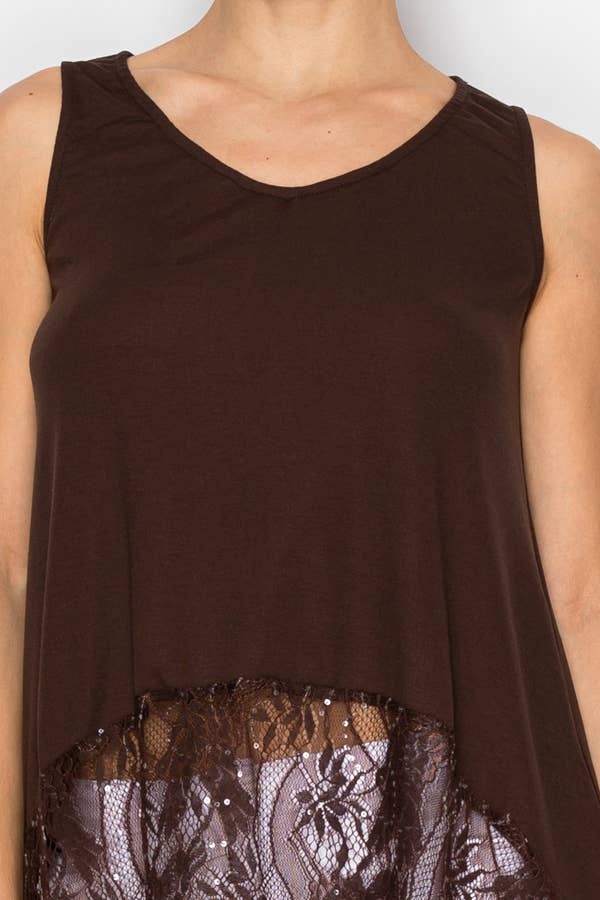 Origami Soft Relaxed Tank With Delicate Sparkly Lace Hem