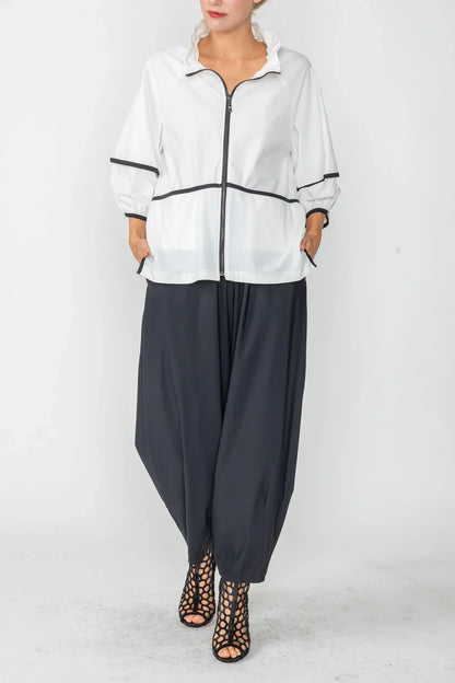 IC Collection Stretch Rouched Sleeve Rouched Stand Neck Sip up Jacket