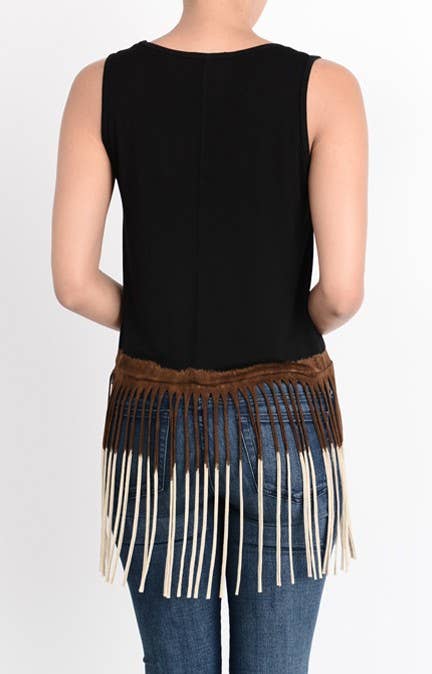 T-Party Tri Color Dip Dye Fringe Sleeveless Top