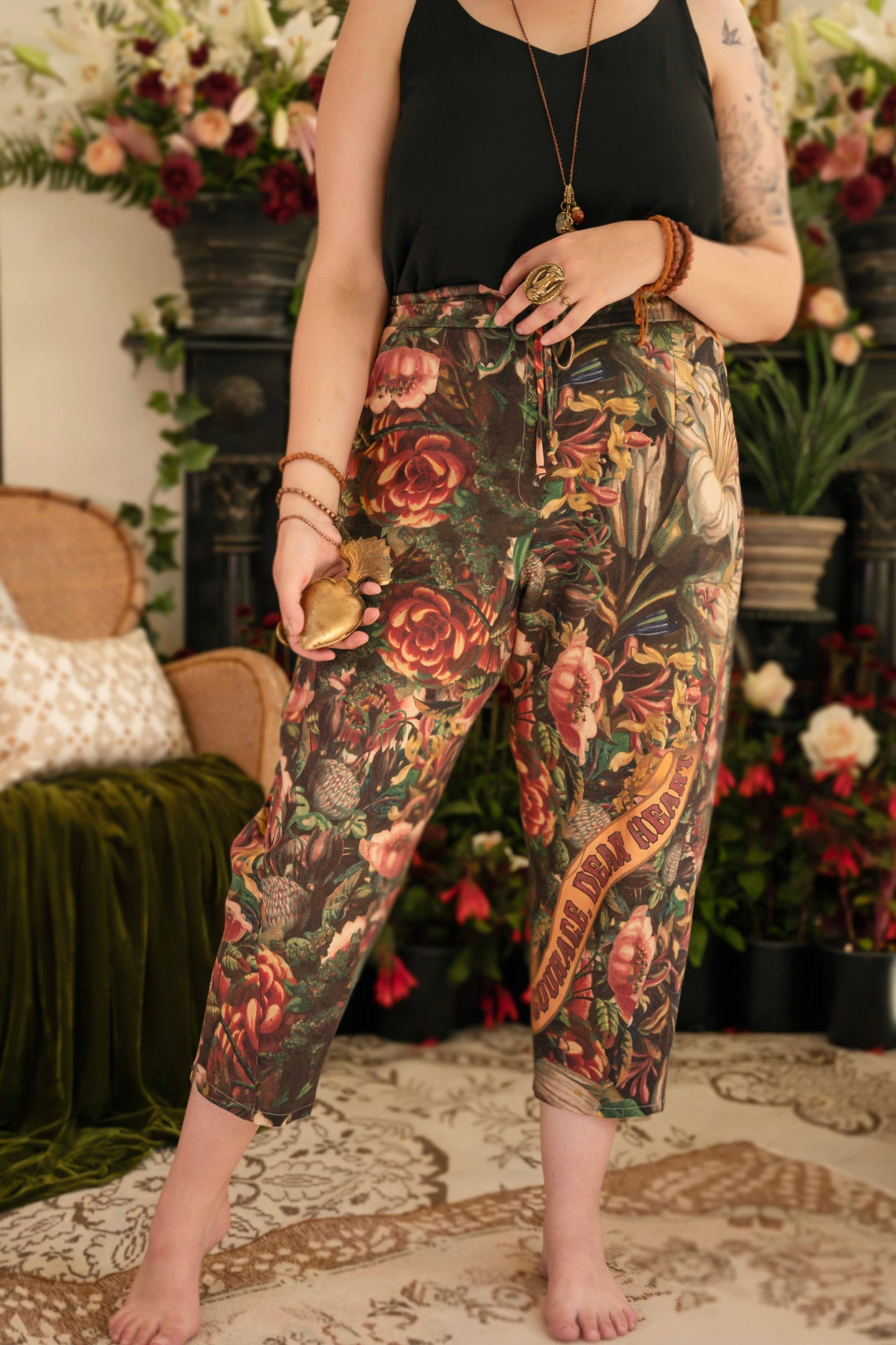 Market of Stars Courage Dear Heart Linen Cropped Artist Pant w/ Sacred Heart