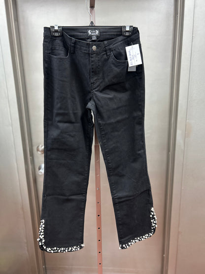 AZI Black Denim Jeans w/ Pearl and Rhinestone Trim