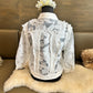 AZI Zoey Floral Lace Bejeweled White Denim Jacket
