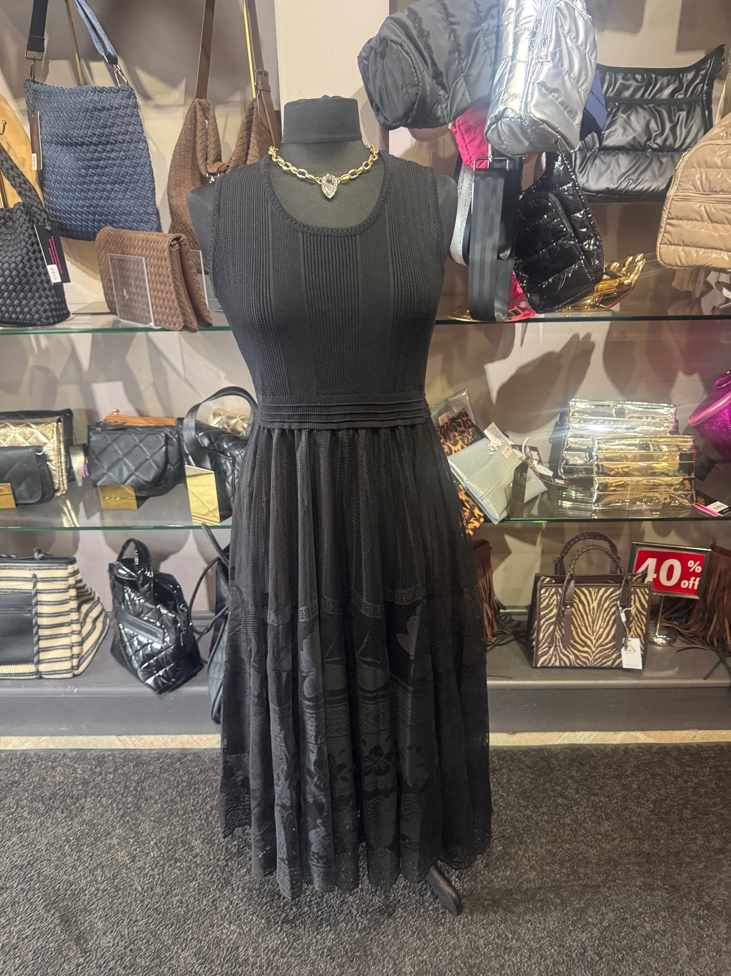 Paparazzi Sleeveless Fit and Flare Knit and Lace Dress