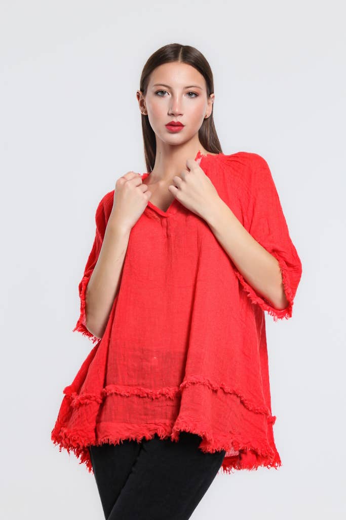TINA Stephens Italy/Tees By Tina Zariah Crinkle Linen Raw Edge Top