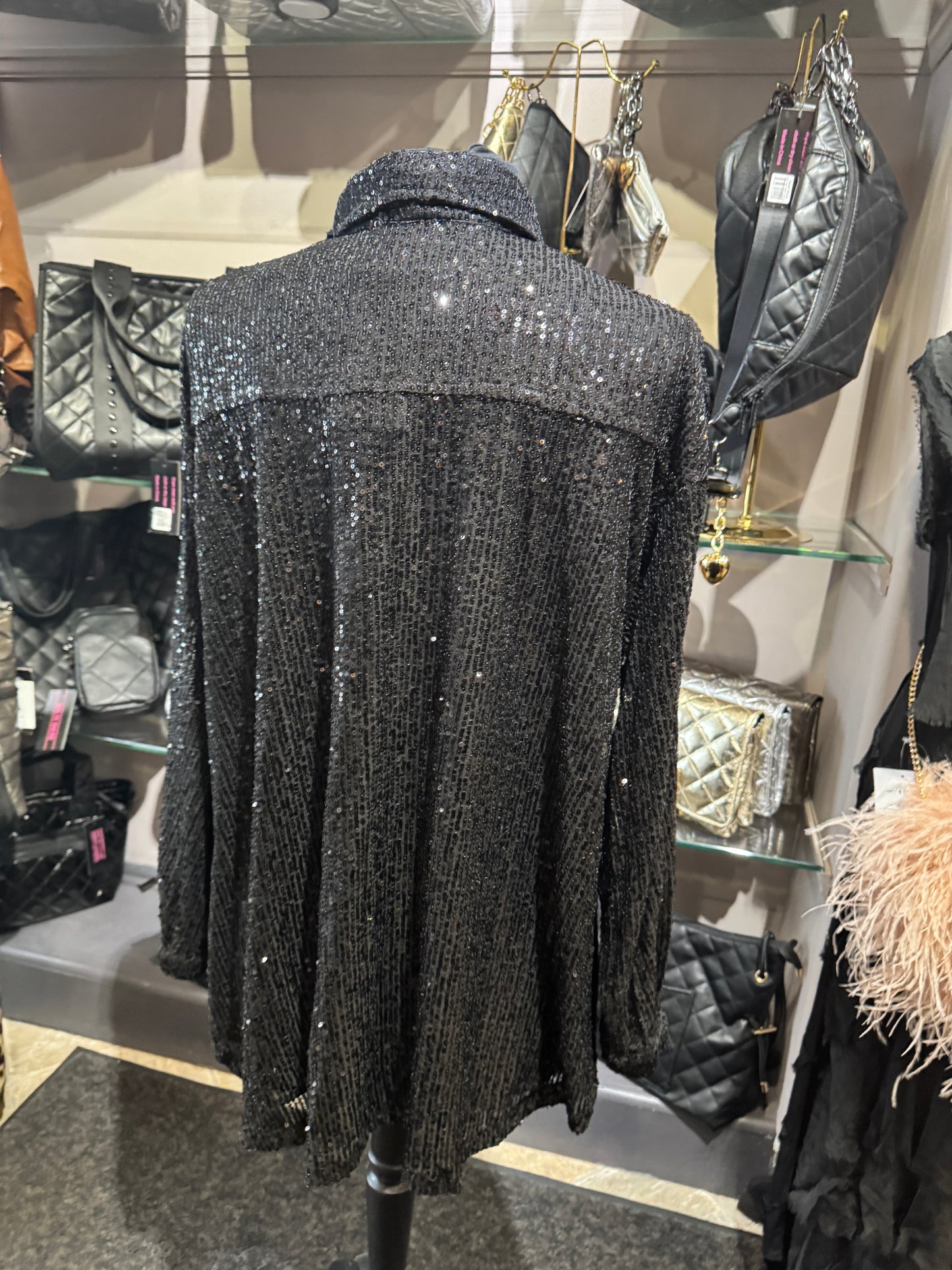 Vanilla Monkey Sequin Oversized Drop Shoulder Shirt Top