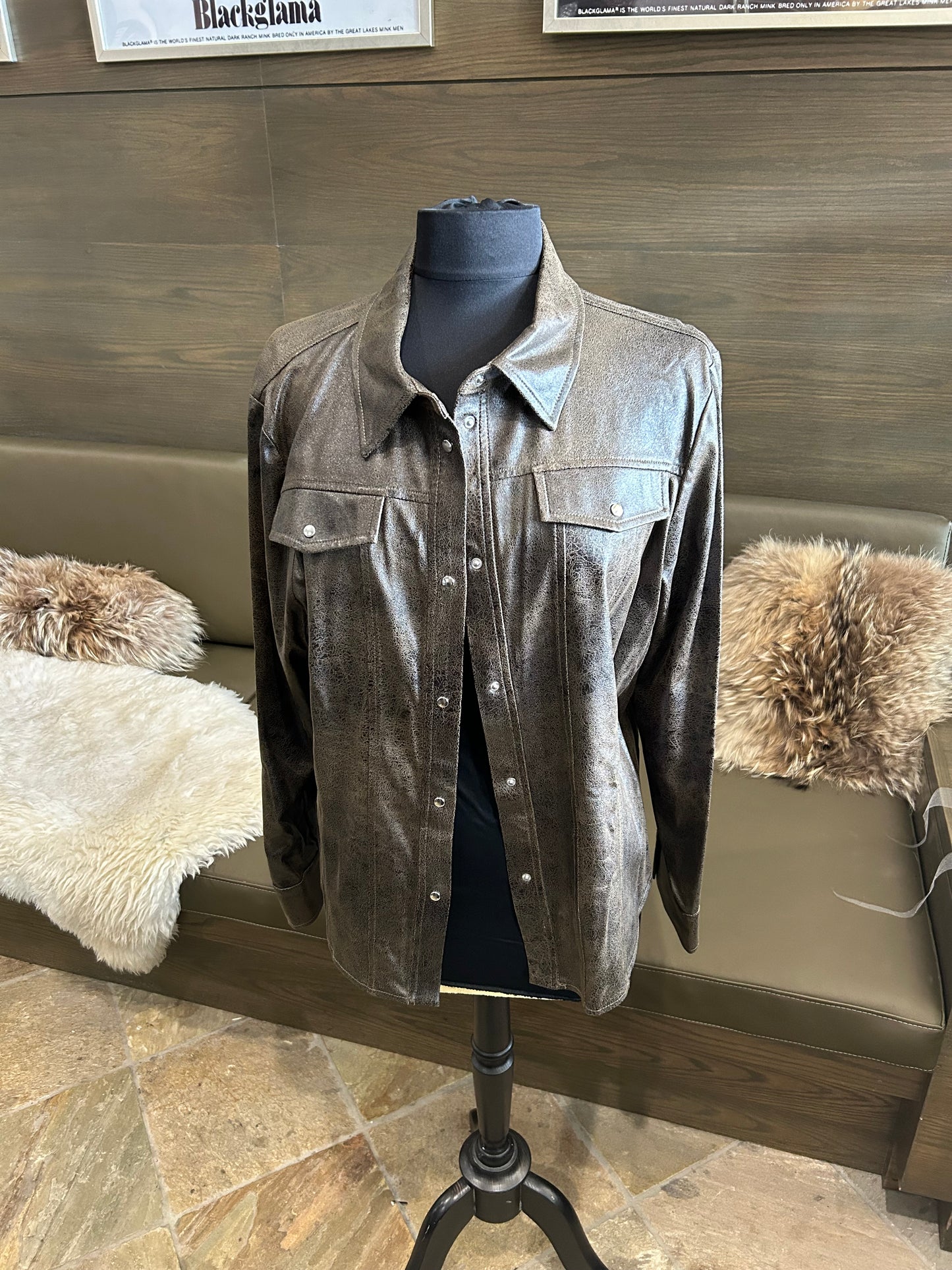 Insight Brown Leather Look Shacket Shirt Jacket Yellowstone