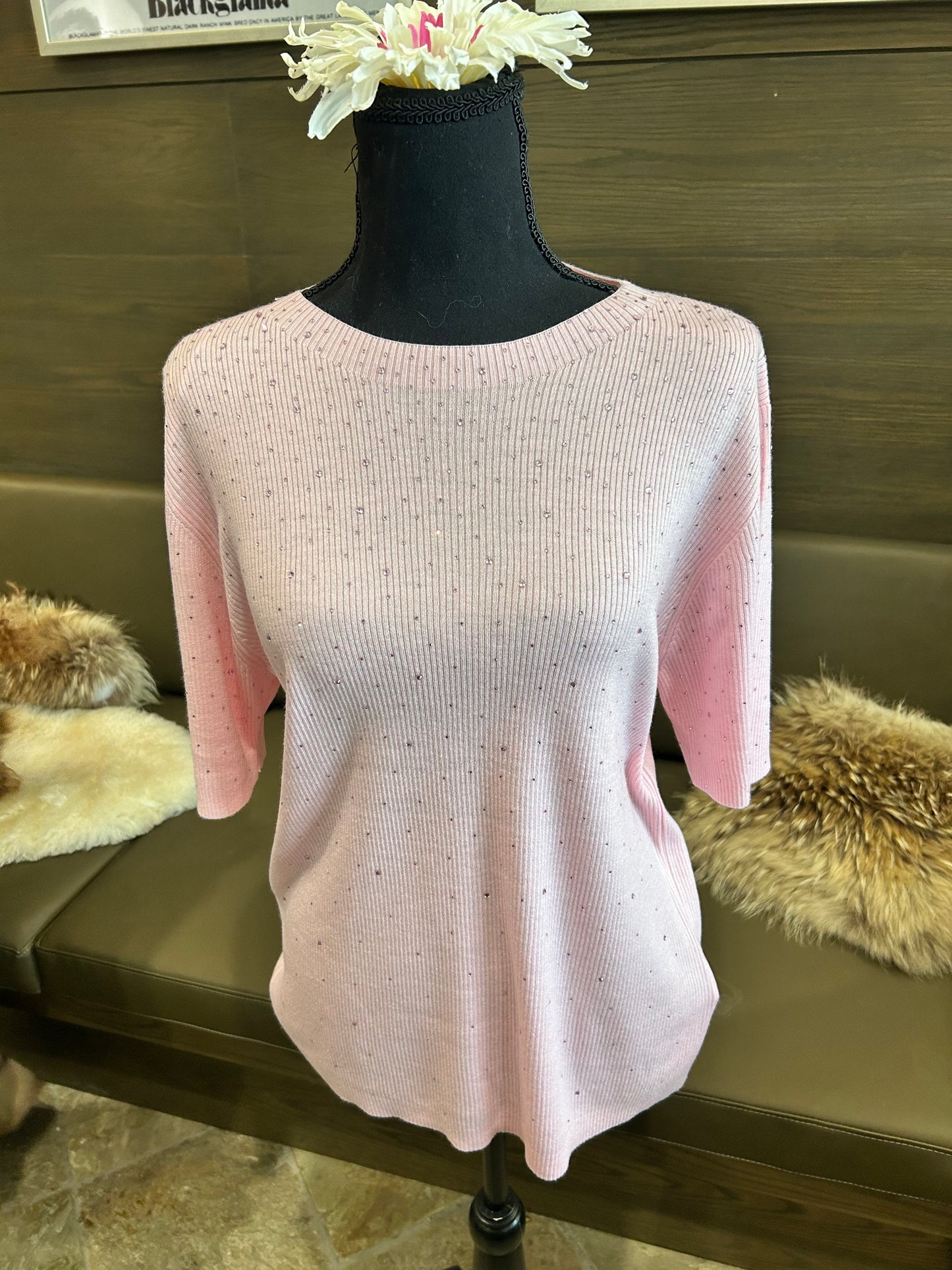 Esqualo Ribbed Sequin Short Sleeve Top