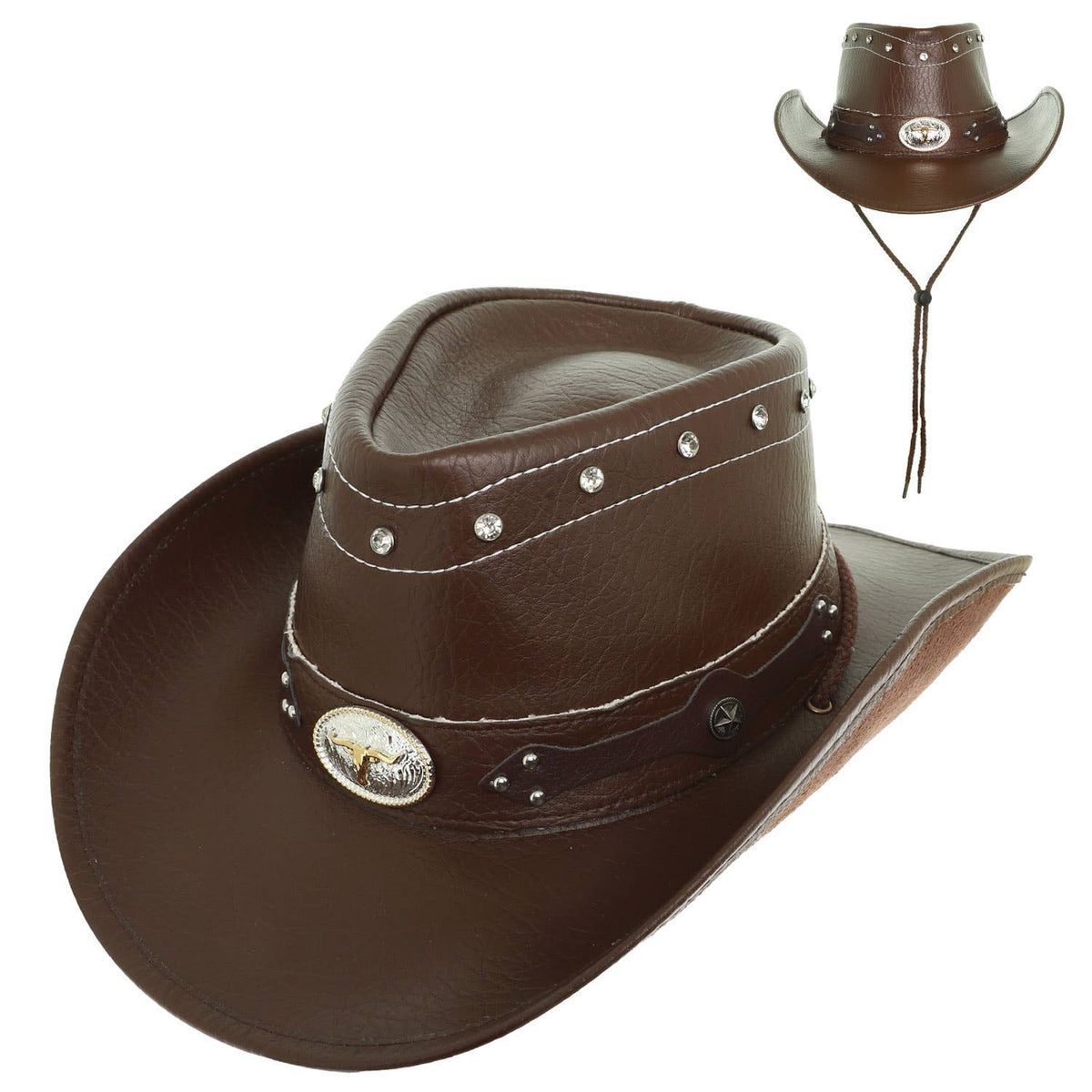 SP Sophia Collection Western Crystal Studded Cowboy Hat with Steerhead Emblem