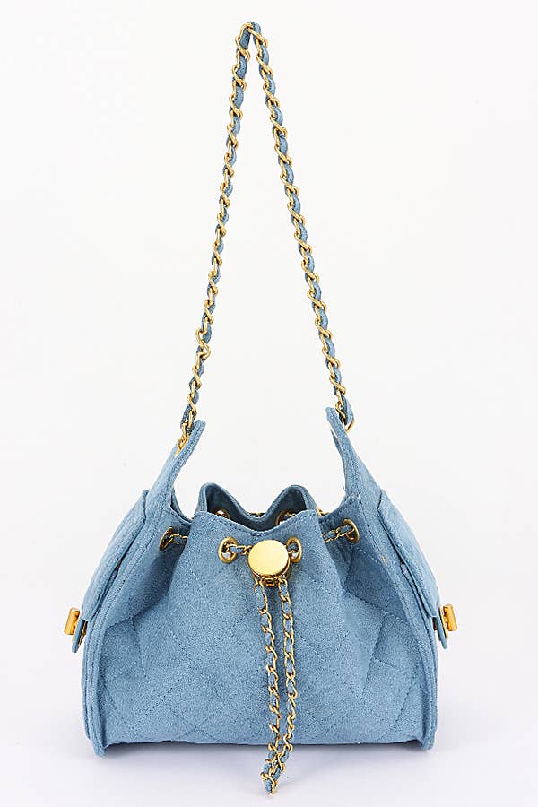 Quilted Suede Chain Drawstring Shoulder Bag