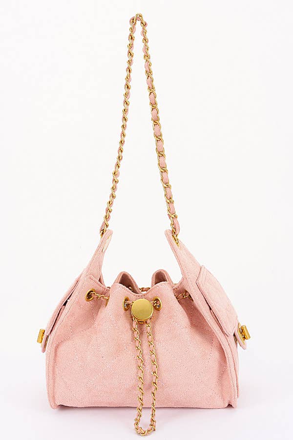 Quilted Suede Chain Drawstring Shoulder Bag