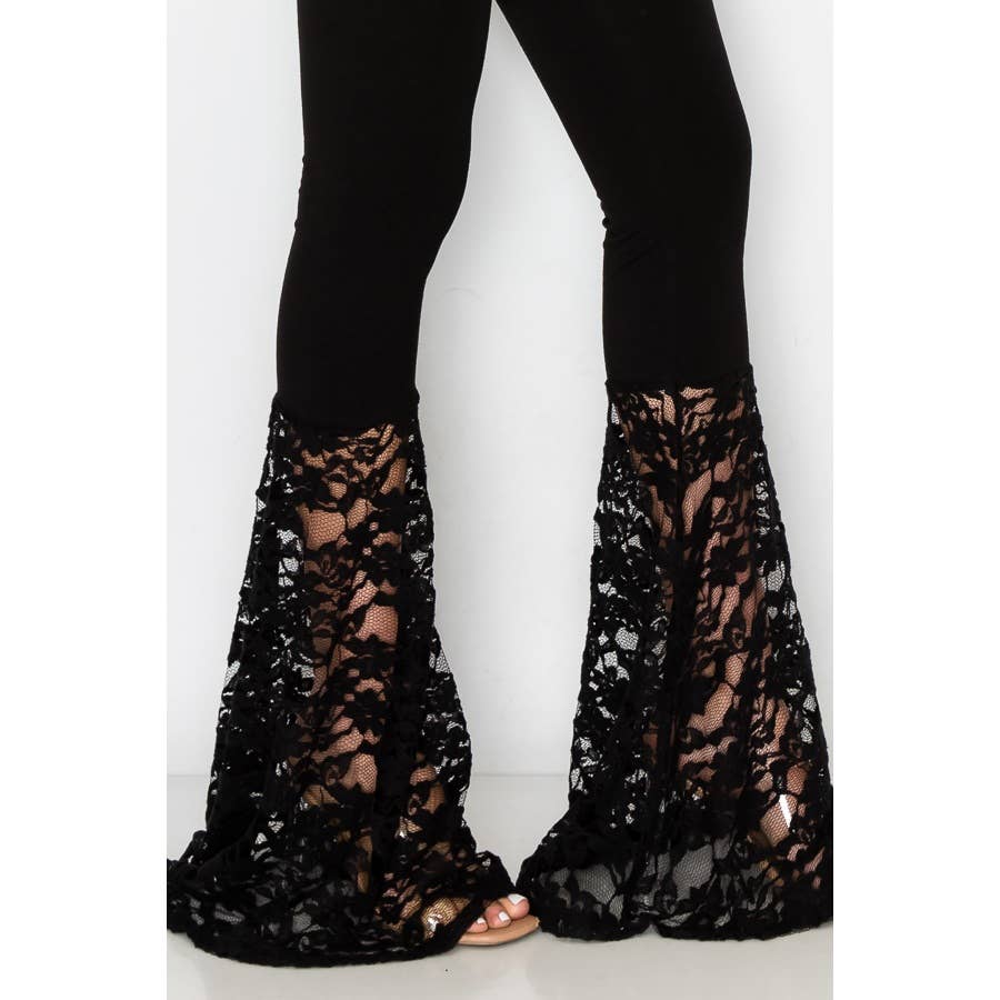 T-Party Lace Bottom Wide Flare Leg Foldover Yoga Pants