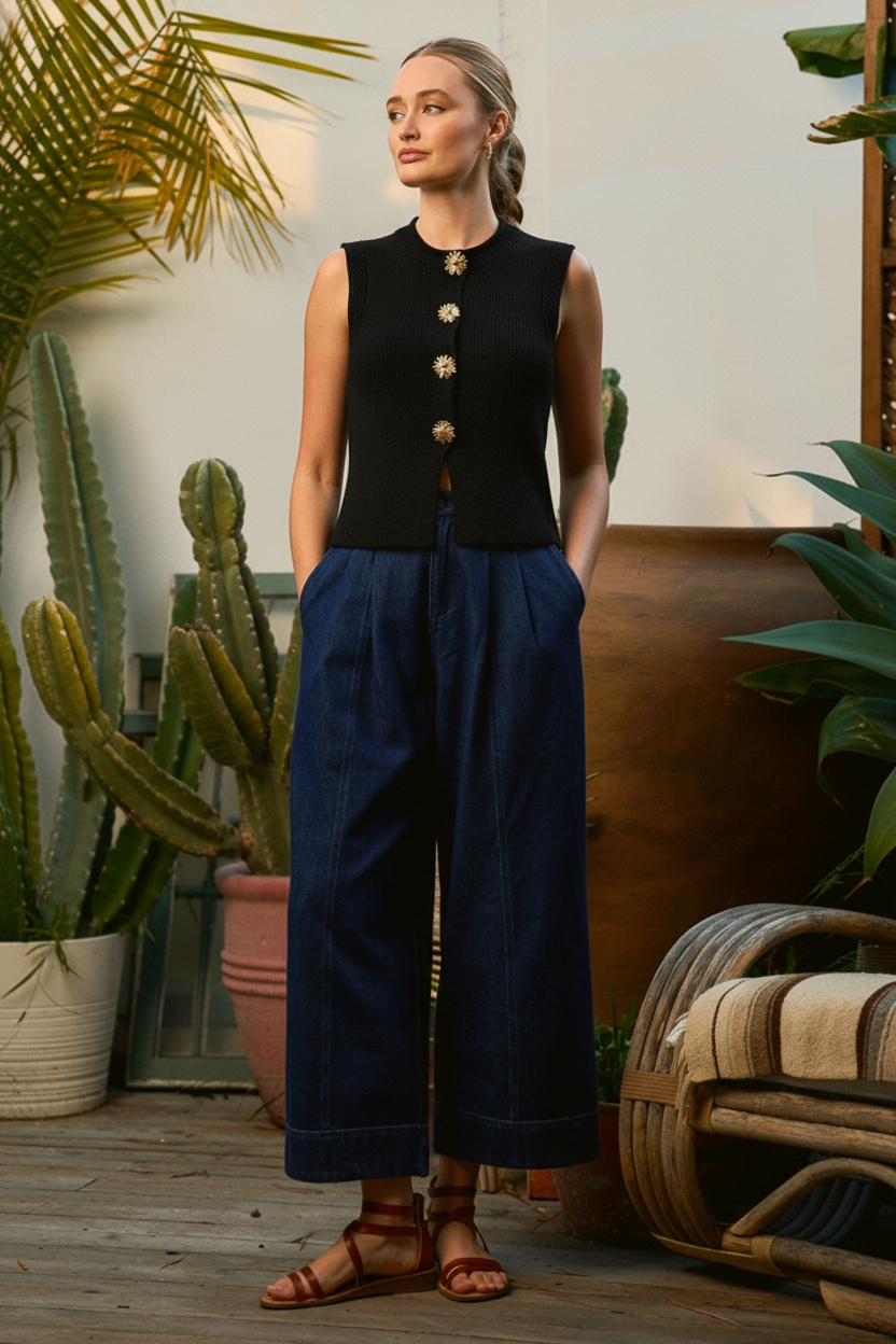 Jade by Jane Sleeveless Vest Button Down Sweater