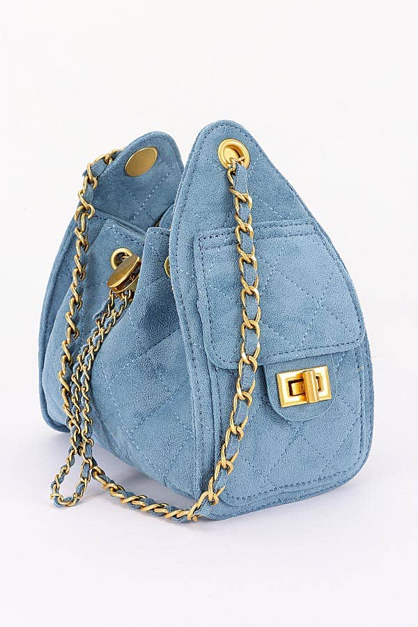 Quilted Suede Chain Drawstring Shoulder Bag