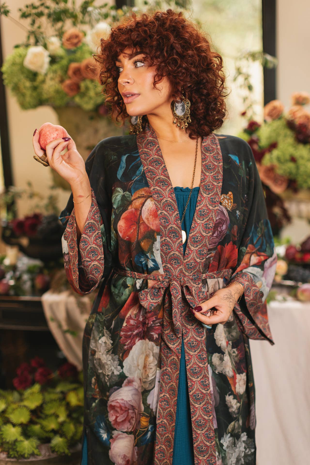 Market of Stars Flight of Fancy Opera Duster Kimono Robe Hummingbird Print