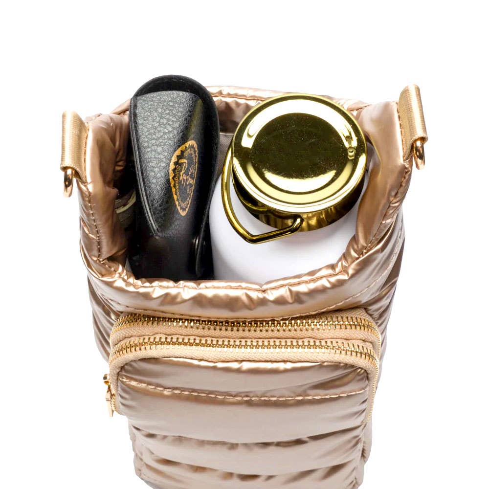 WanderFull HydroBag® HANDLE™- Gold Shiny with Vegan Leather Trimmed Solid Strap