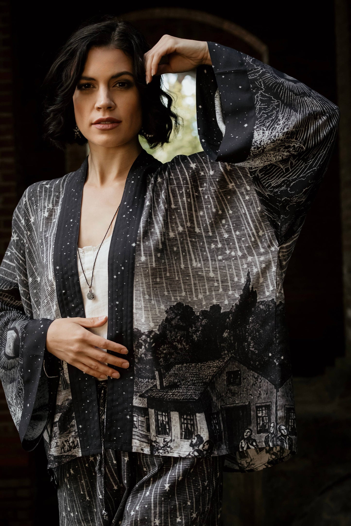 Market of Stars Stargazer Pixie Duster Cropped Kimono w/ Falling Stars O/S