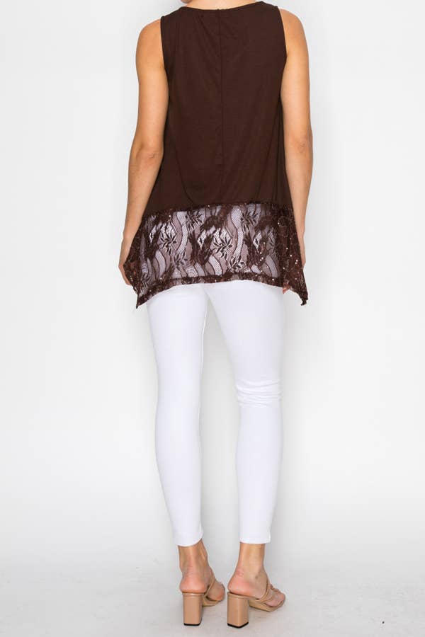 Origami Soft Relaxed Tank With Delicate Sparkly Lace Hem