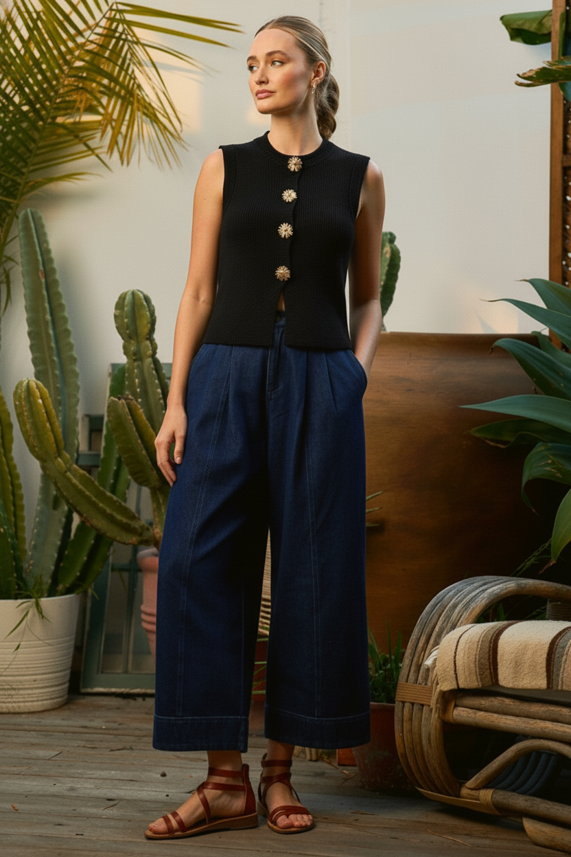 Jade by Jane Sleeveless Vest Button Down Sweater
