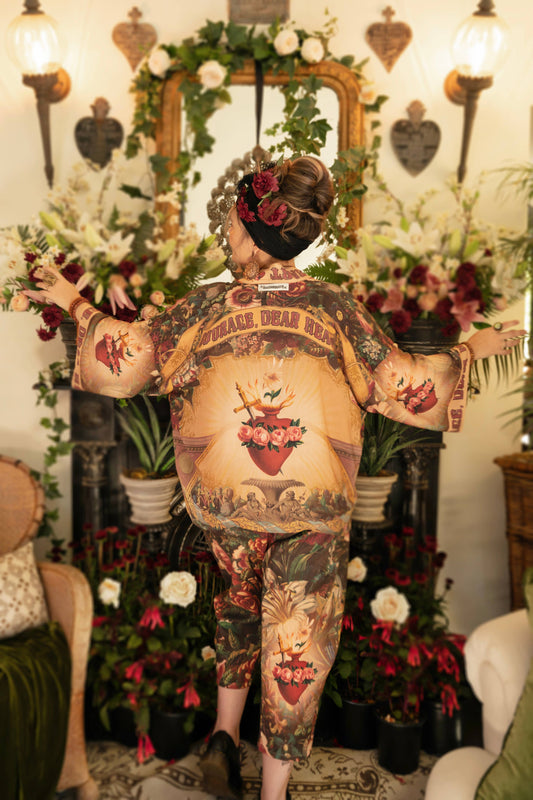Market of Stars Courage Dear Heart Pixie Duster Crop Kimono w/ Sacred Heart