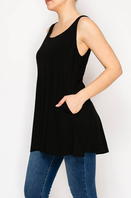 Origami Apparel Soft Flowy Tunic Tank Top with Hidden Pockets