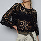 POL Clothing Round neck 3/4 sleeve crochet cropped top O/S