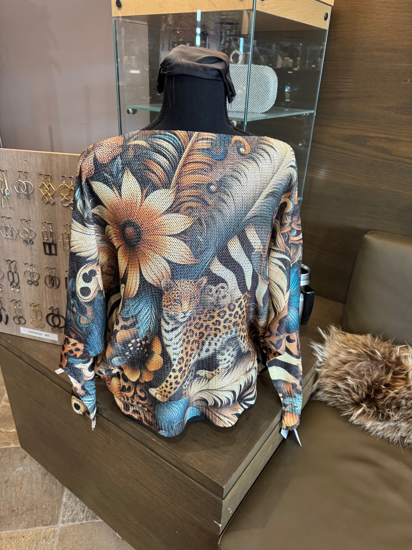 Look Mode Cheetah Floral Print Sweater