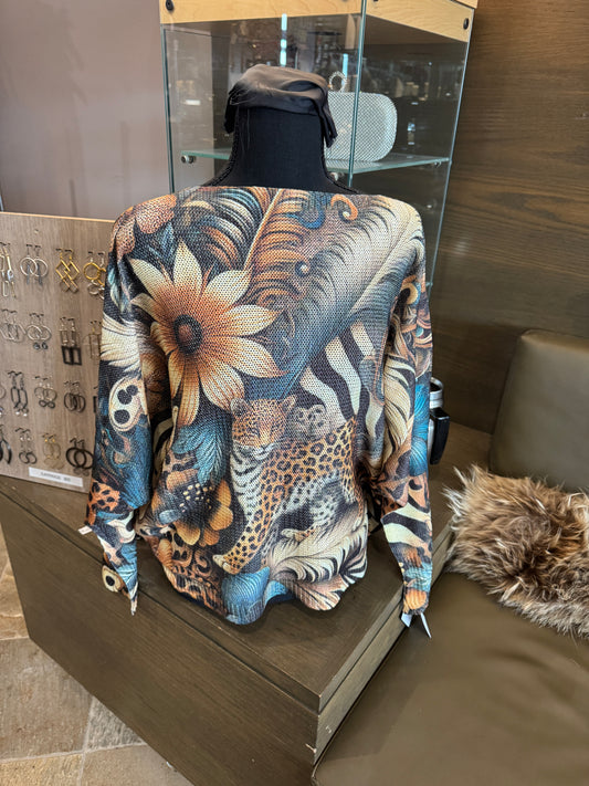 Look Mode Cheetah Floral Print Sweater